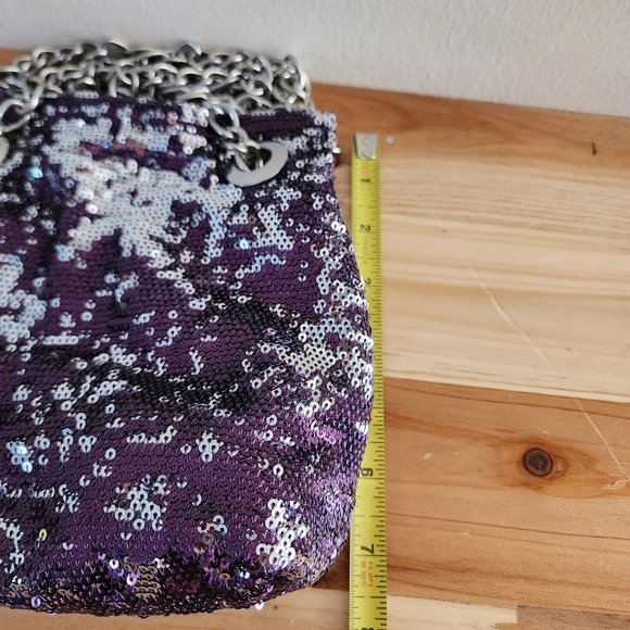BIG BUDDHA Metallic Purple Silver Sequin Silver Chain Straps Slouchy Hobo Bag - Picture 9 of 13
